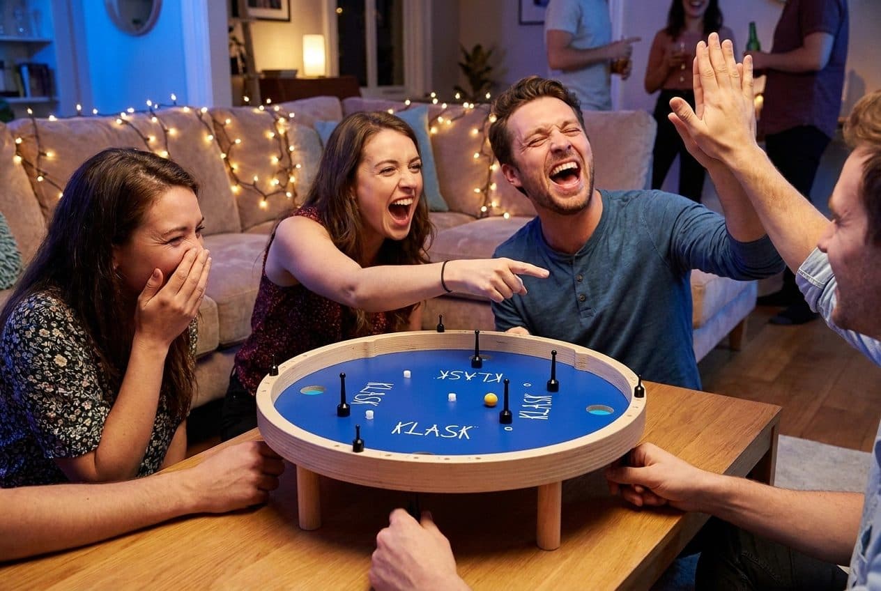 House parties — KLASK 4 in the middle and nobody leaves the room.